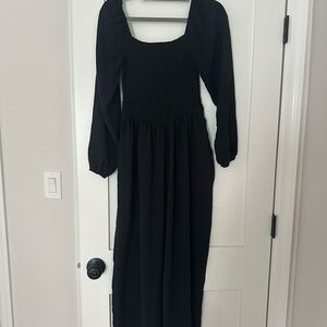 Black Smocked long sleeve jumpsuit
